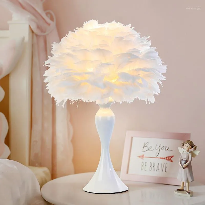 테이블 램프 깃털 램프 LED 램프 침실 거실 침대 옆 책상 장식 나이트 라이트 따뜻한 귀여운 에스크리로오 현대 미술