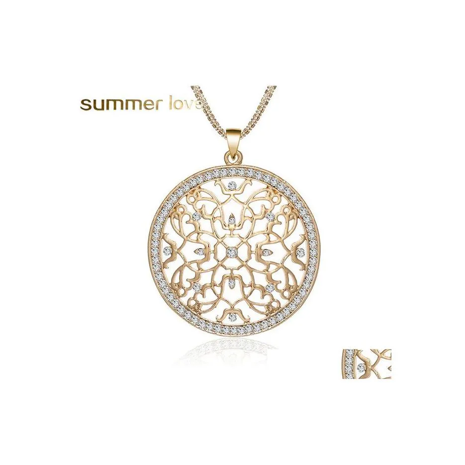 Pendanthalsband Elegant Big Round Crystal Necklace Sier/Gold Color Hollow Out Long Chain Statement smycken f￶r kvinnor g￥va kvinnlig c dhcw7