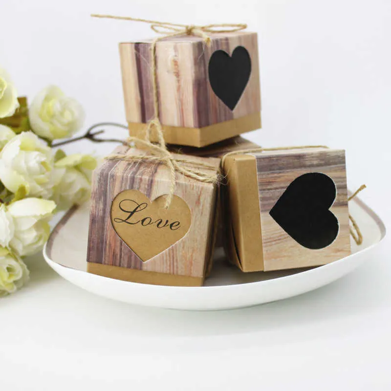 Emballage cadeau 100 Buah Kulit Imitasi Kraft Pedesaan Hati Cinta Perlengkapan Pesta Pernikahan Kotak Hadiah Tas Permen 0207