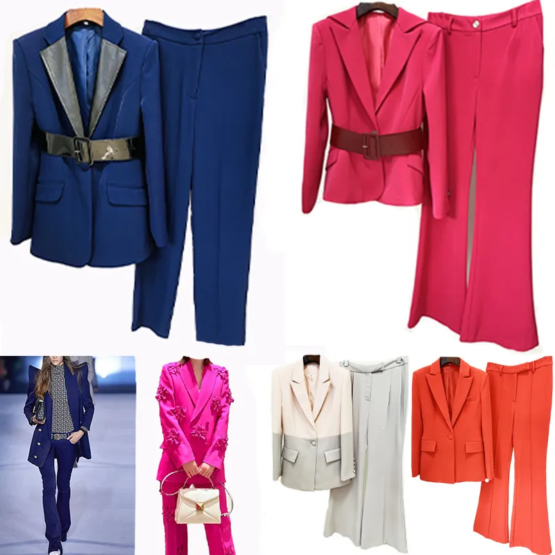 Abiti da donna Blazer Set Primavera Autunno Inverno Casual Slim Donna Giacche Fashion Lady Office Suit Tasche Cappotto con intaglio 19 Colori Opzioni S-XL