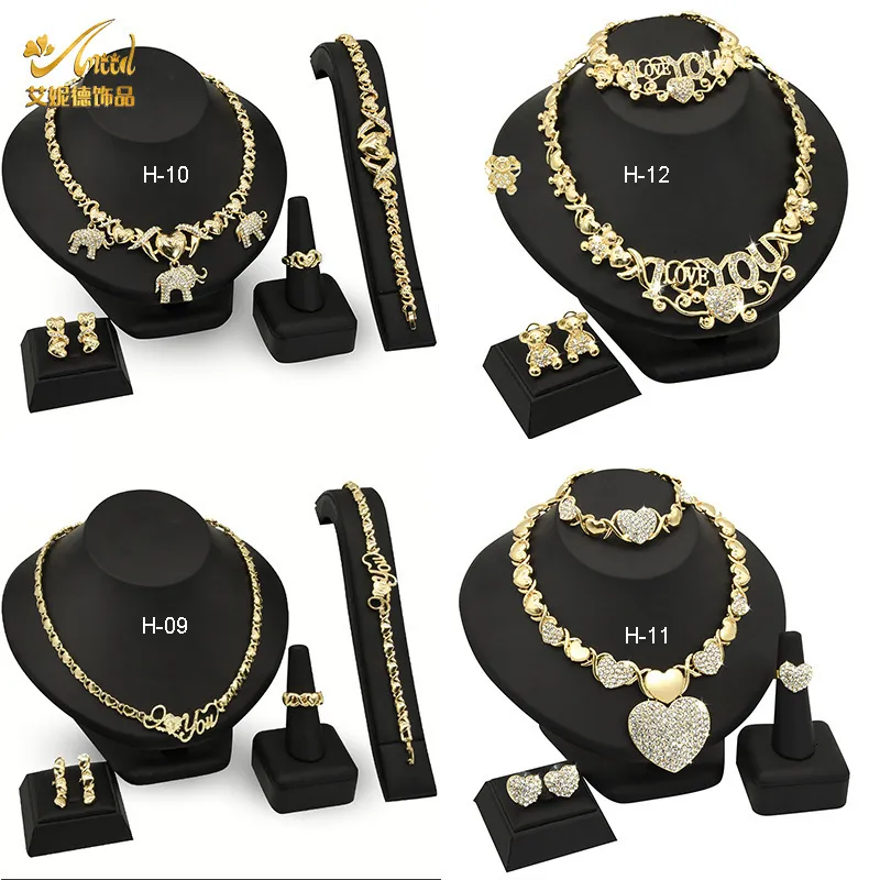 Zestaw biżuterii hip-hopowej dla kobiet zestaw naszyjników zestawy biżuterii ślubnej kolczyki xoxo naszyjnik bransoletki prezenty 201222