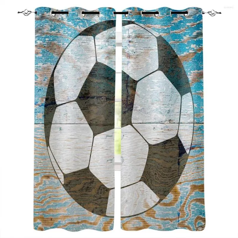 Curtain Multi-size Sport Football Wood Grain Retro Window Curtains Polyester Fabric Living Room Home Decor