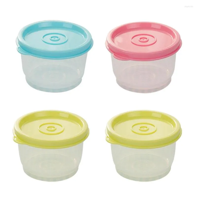 Dinnerware Sets 4pcs 160ml Small Plastic Crisper Round Container Lunch Boxes Sealed Bowl For Refrigerator Microwave Oven (Random Color)