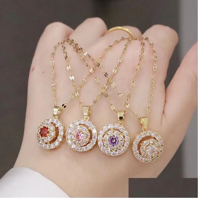 Pendant Necklaces New Fortune Round Clavicle Chain Female Diamond Short Chains Fashion Revoing Necklace Drop Delivery Jewelry Dhgarden Dhjoa