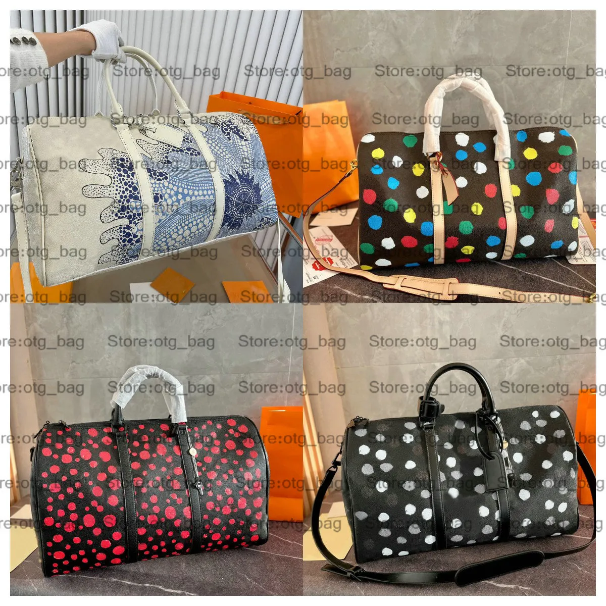 Yayoi Kusama 23ss Dots Duffel Bag Designer X YK KEEP 45 Handbag Painted Polka Dots All PSYCHEDELIC FLOWERS Print Luxury Crossbody Large capacity M21674 M21678 M46401