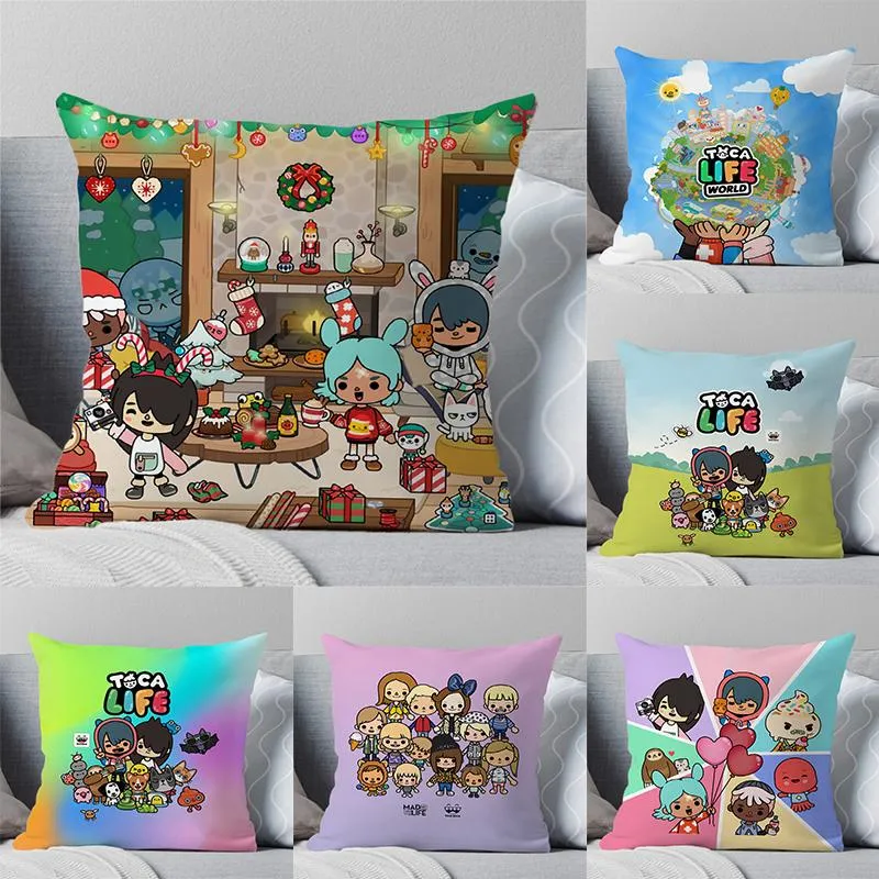 Pillow /Decorative Toca Life World Case Decorative Cute Cartoon Throw Cover Square Zipper Seat Bedding Covers 45 45cm GiftsCu