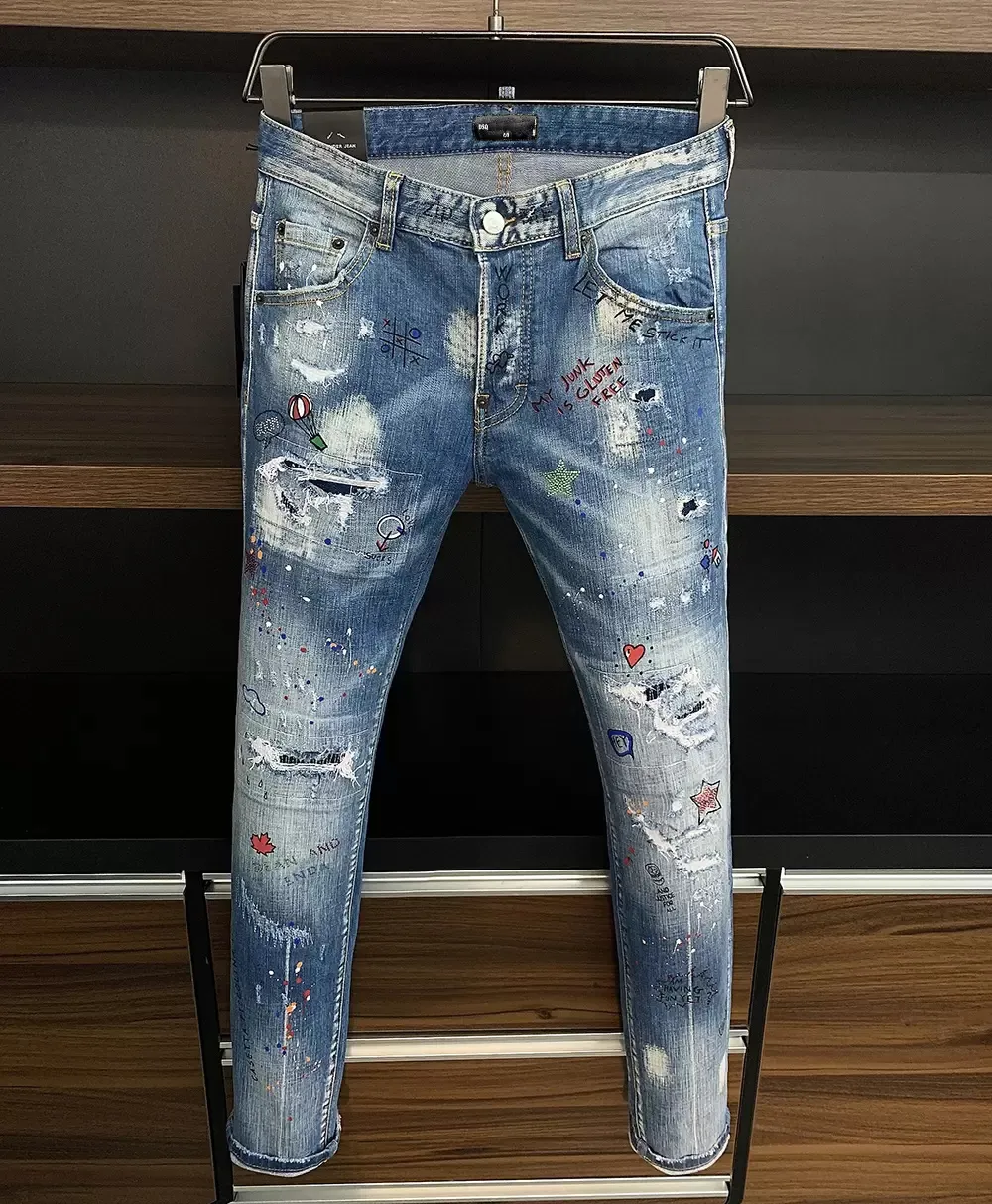 dsq2 Brand Men's Jeans Luxury Designer blue Jeans Skinny Ripped Cool Guy Causal Hole Denim Fashion Fit Jeans Men Washed Pants dsq9806