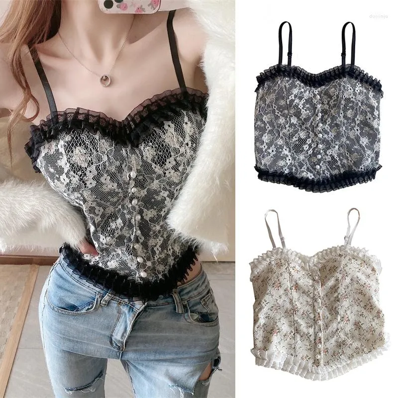 Camisoles Tanks Sexy Floral Camisole Pour Femmes D'été Crop Top Exquis Respirant All-match Corset Haute Qualité Street Style Vest 2023