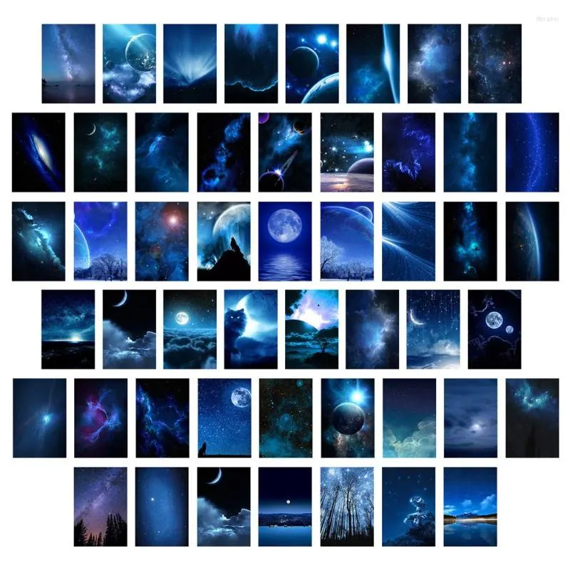 Väggklistermärken 50st Dark Night Style Collage Kit Galaxy Stars Art Affischer Planet Nebula Universe Bilder Estetik för rumsdekor