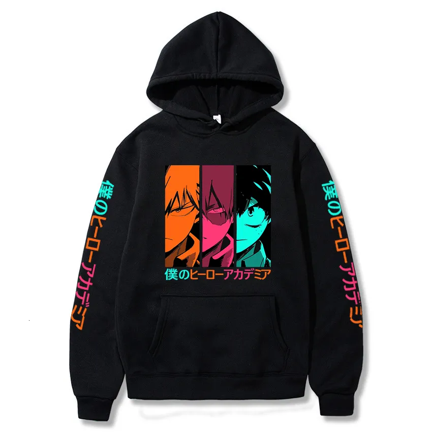 Męskie bluzy bluzy Harakuju My Hero Academia Printed Hooded Bluza Bluza swobodna boku bez pullover z kapturem z kapturem 230206