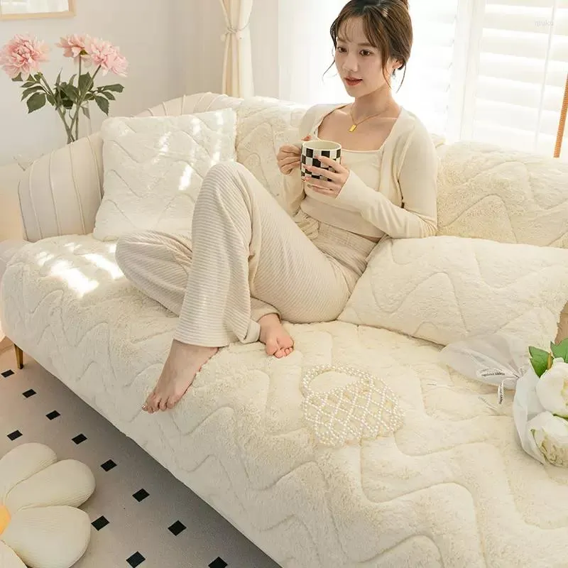 Chair Covers Thicken Plush Sofa Cushion Cover Super Soft Back Towel Non-slip Couch Slipcovers Winter Warm Mat For Living Room Decor