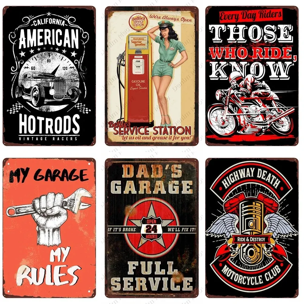 Dad's Garage Vintage Metal Tin Signs Motorcycle Retro Plaque Poster Pub Club Wall Garage Home Decor Last Stop Plate 20cmx30cm Woo