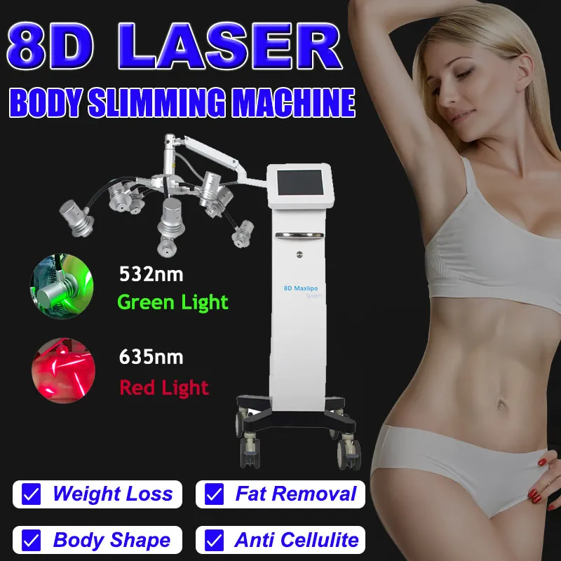 8D Lipolaser Body Slim Machine Dubbele golflengte 532 nm 635 nm Gewichtsreductie Vetverlies Anti-cellulitis Schoonheidsapparatuur Thuis Salongebruik