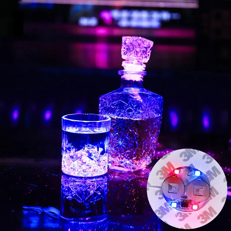 3M-Aufkleber, LED-Untersetzer für Getränke, neuartige Beleuchtung, LEDs, Bar-Untersetzer, Flaschenlicht-Aufkleber, perfekte Partys, Hochzeiten, Bars (blau) Wein usastar