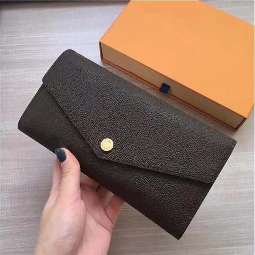 Con caja Emilie Sarah Pallas Cuero genuino para mujer Carteras largas de lujo Cuero marrón Hombres Diseñador Zippy Wallet Moda Monedero de mano 281c