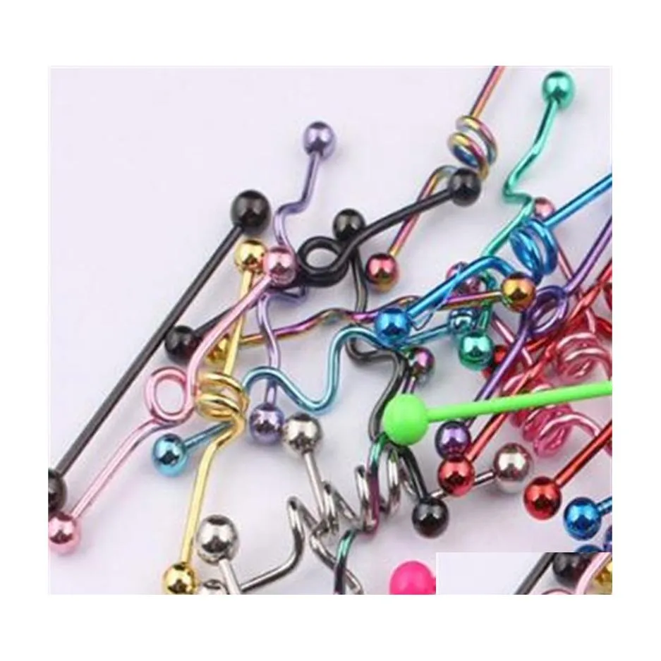 Tunga ringar bar t01 20st mix stil f￤rg rostfritt st￥l industriell skivst￥ng ring kropp piercing smycken zvzna droppleverans dh35n