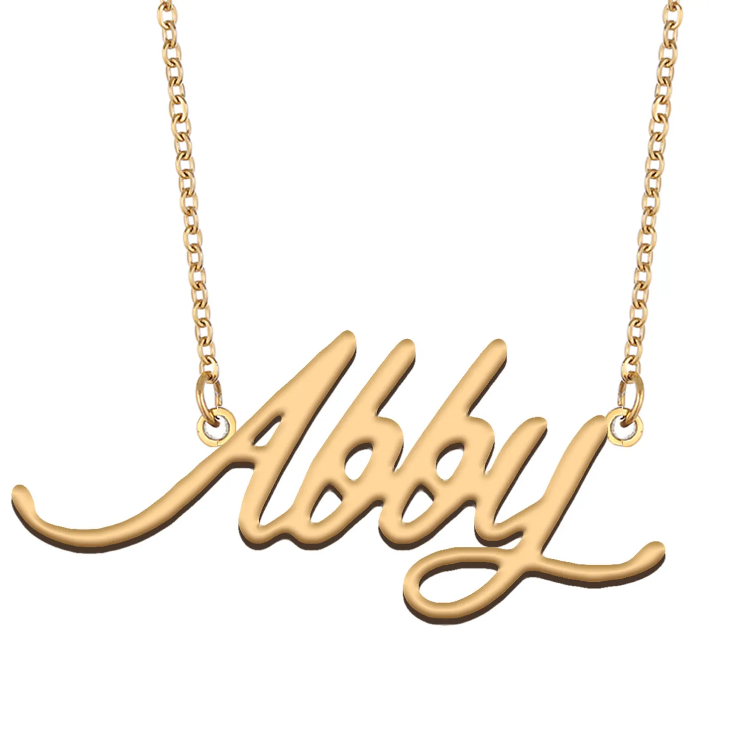 Abby namn halsband personaliserad för kvinnor bokstav teckensnitt tagg rostfritt stål guld och silver anpassade typskylt halsbandsmycken