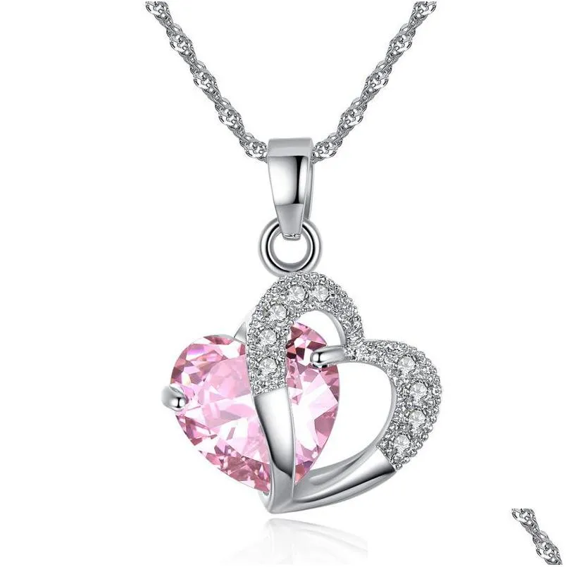 Pendentif Colliers En Gros Joli Coeur De Strass Avec Chaîne De Vague D'eau En Forme De Coeur Bijoux En Cristal Naturel Drop Livraison Stylo Dhgarden Dhytu