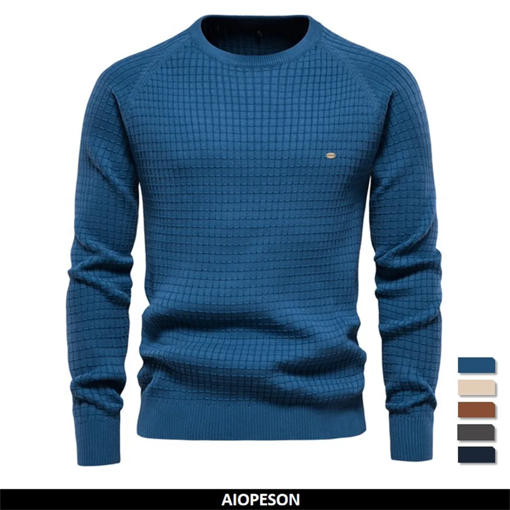 Men's Sweaters AIOPESON 100% Cotton Men Sweaters Soild Color O-neck High Quality Mesh Pullovers Male Winter Autumn Basic Sweaters for Men 230207