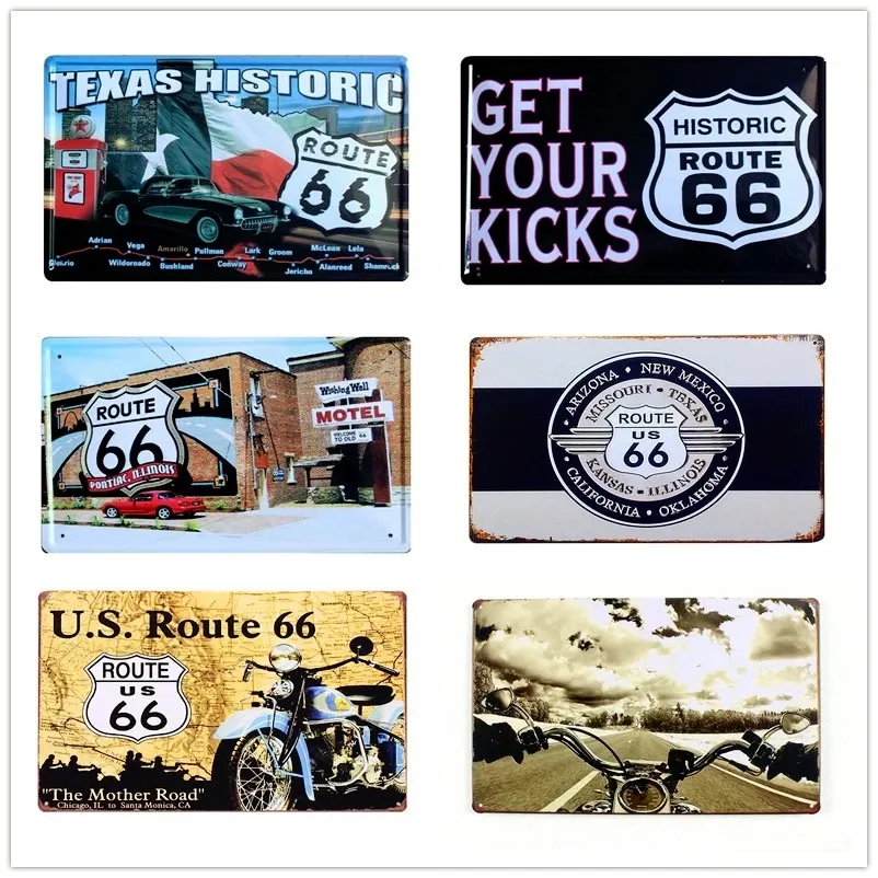 Rétro métal peinture US Route 66 moto métal étain signes affiche murale décor à la maison plaque Bar Club décoration murale peinture 20cmx30cm Woo