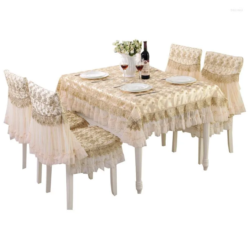 Table Cloth 7/5 Pcs/set Beautiful Embroidery Lace Pattern Tablecloth Chair Cover Cushion Set High-End Luxury Furniture Decoration Fabric