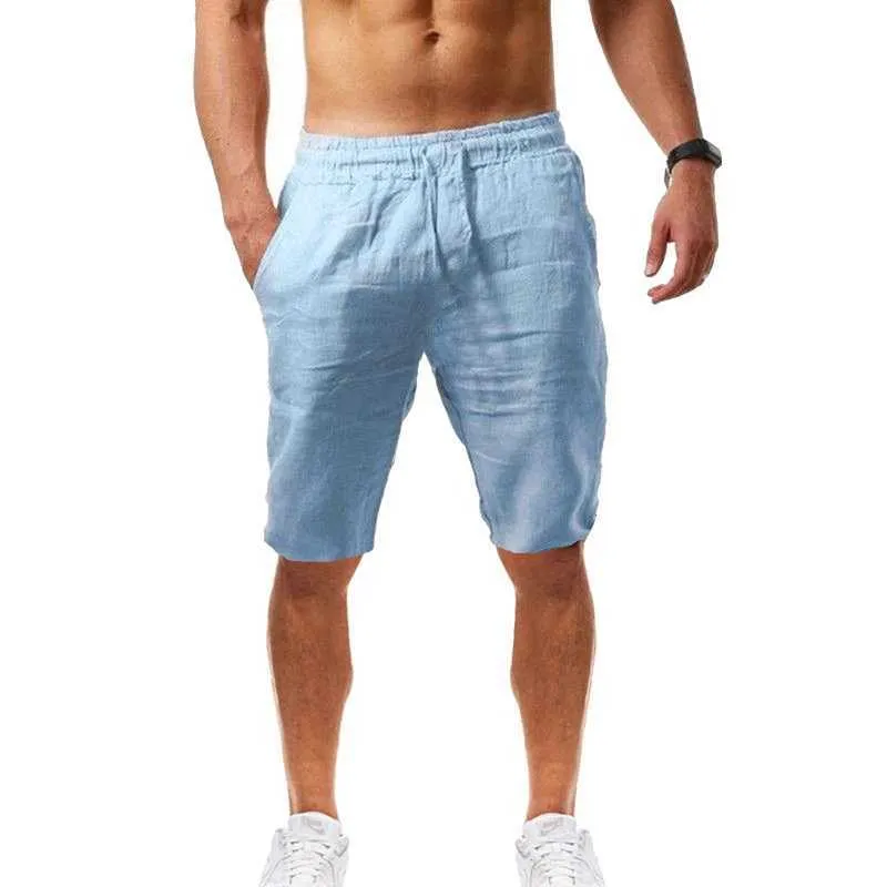 Short masculin Douhoow d'été hommes coton lin décontracté de jogging baisant pantalon de fitness masculin en liberté de couleur solide y2302