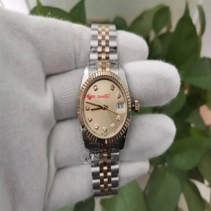 Super Topselling Ladies Wristwatches 31mm نغمة اثنين من الذهب الأصفر Dial Diamond 18033 آسيا 2813 الآلية الآلية للمرأة watc2189