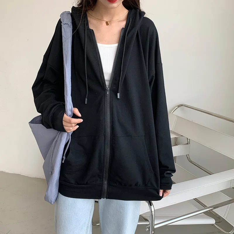 Womens Hoodies Sweatshirts Women Sweatshirt Jacket Winter Clothes Female Zip Up Oversize Hoodies Casual Loose Black Brown Hoodie Vintage Fleece Pullover 230207