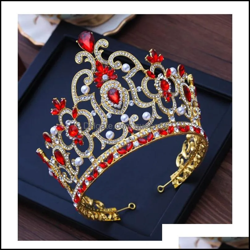 bridal tiaras with gold vintage red crystal bride wedding hair accessories rhinestone crown for girl 2504 y2