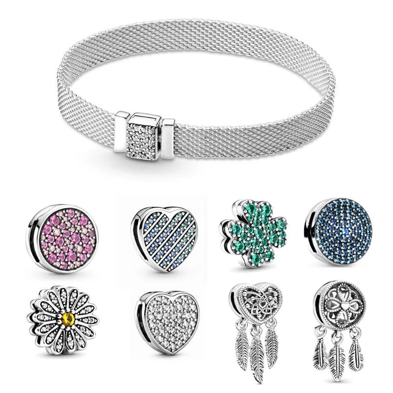 Bracelets porte-bonheur Zircon S925 couleur argent Bracelet à bricoler soi-même Fit réflexions originales bijoux de luxe cadeaux pour les femmes