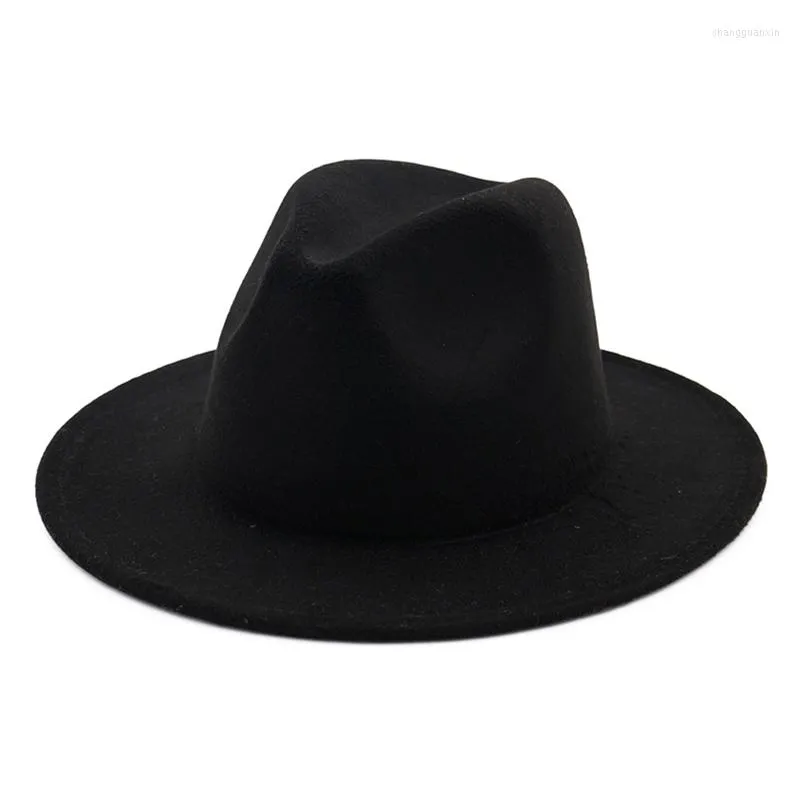 Берец широкий края простая шляпа Панама твердый цвет войнат в федорах для мужчин Женщины искусственная шерстяная смесь джазовая шапка