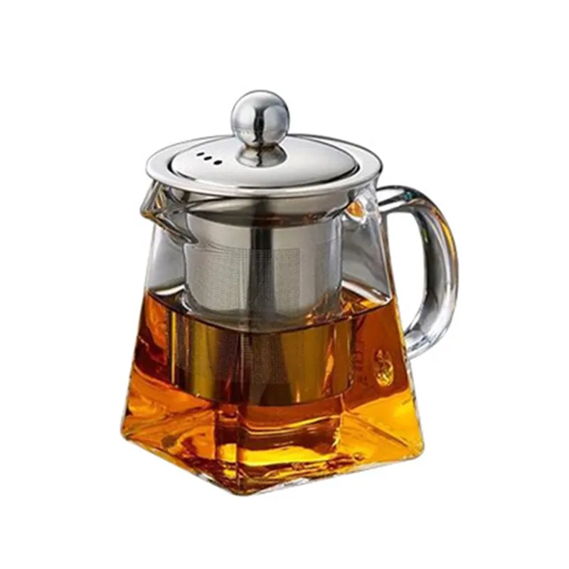 Théière en verre Borosilicate transparent de 350ML, outil à thé avec infuseur en acier inoxydable, passoire à thé en feuilles mobiles résistante à la chaleur