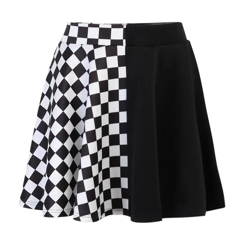 Skirts Plaid Patchwork High Waist Casual Women Pleated Mini 2023 Spring Gothic Stylish Chic Chain Sexy Ladies Daily Bottom