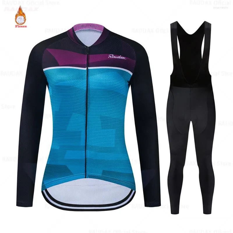 Racing Sets Dame Radfahren Jersey 2023 Team Frauen Rennrad Winter Kleidung MTB Trägerhose Ropa Ciclismo Thermal Fleece