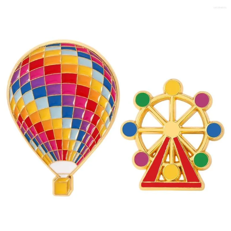 Brooches Fashion Air Balloon Brooch Enamel Badges Lapel Pin Cartoon Colourful Ferris Wheel Metal Jewelry Gift Women Clothing Accessories