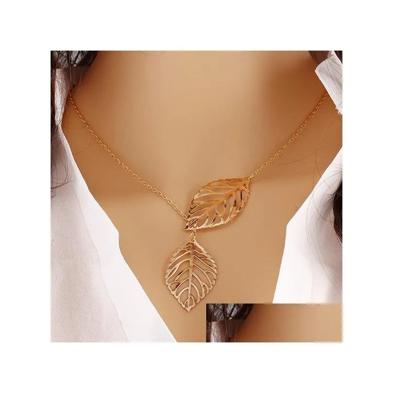 Naszyjniki wiszące biżuteria nowa punkowa moda minimalistyczna dwa liście obojczyk dla kobiet prezent Tassel letnia łańcuch plażowy Collie dhgarden dhkqz