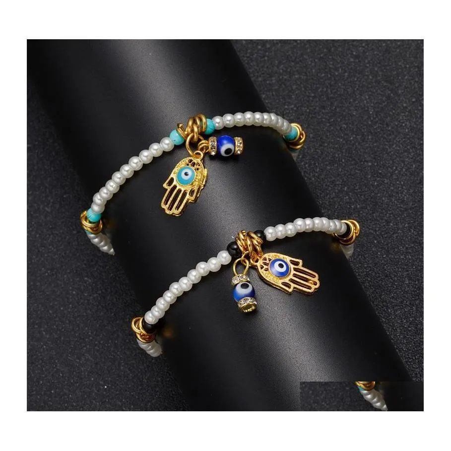 Bedelarmbanden Lucky Hamsa hand hanger Bracelet parel kralen Turks kwaad oog voor vrouwen mannen koppelen handgemaakte vriendschap sieraden gif dhsn8