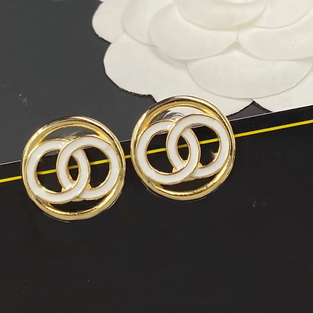 Designer Ladies Stud Boucles d'oreilles en plaqué or 18 carats Garniture Émail Boucles d'oreilles Designer Marque Deux Lettres Géométrique Classique Fête De Mariage Bijoux Haut De Gamme Avec Boîte De Mariée