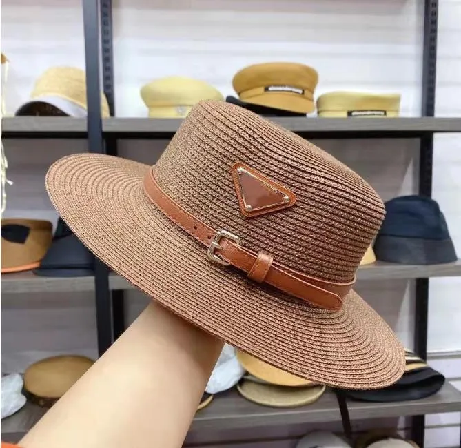 Women's designer straw hat flat top hat high quality men's and women's same triangle sun visor