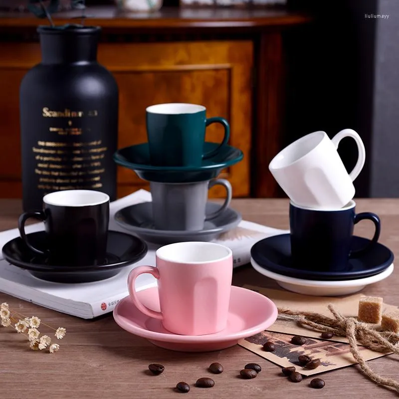 Koppar Saucers 80cc Professional Espresso S kaffekopp och fat set barista keramisk café smakar mugg tazas para tasse beker koffie koopjes