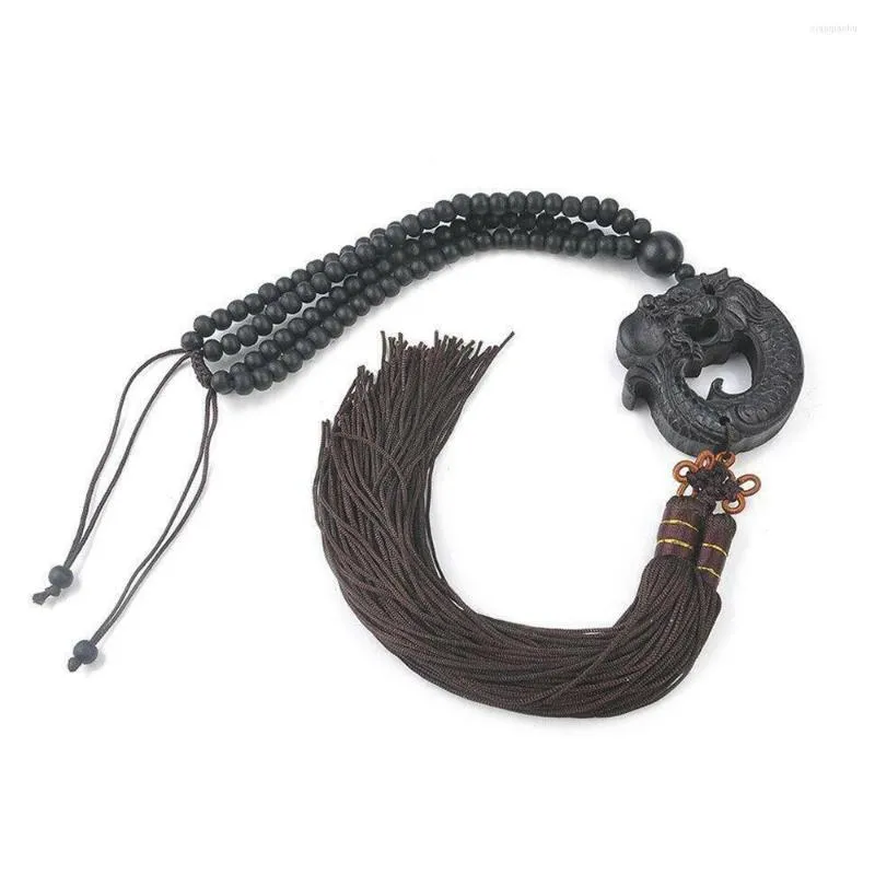 Interiördekorationer 1x Dragon Sculpture Car Pendant Ebony Wood Carving Chinese Fengshui Hängande prydnadsbönspärlor