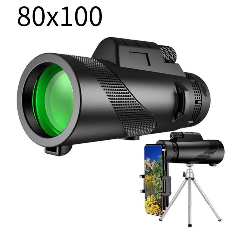 Télescopes 80X100 télescope monoculaire haute définition Zoom jumelles de Vision nocturne avec support SmartPhone pour la chasse 230207