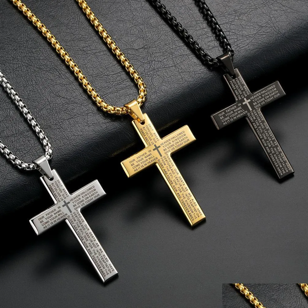 Pendanthalsband E -handel CE 24 tum Titanium Steel Bible Cross Scripture Fashion Mens religiösa halsband Direktförsäljning D DHGARDEN DHCWQ