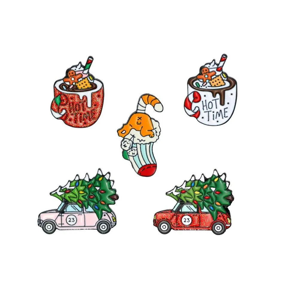 Pins Brooches Personality Christmas Pins Ornaments Trolley Glass Candy Modelling Badge Accessories Baking Paint Fashion Brooch Sock Dh6Ip