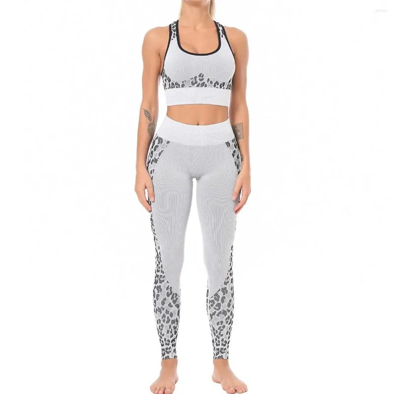 Ensembles actifs sans couture Yoga Sports Fitness taille haute hanche-lifing pantalon imprimé léopard soutien-gorge costumes vêtements d'entraînement Gym Leggings ensemble pour les femmes