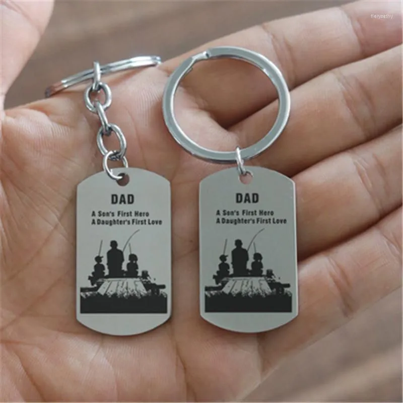 Keychains Stainless Steel DAD A Son's First Hero Key Chains Daughter's Love Keychain Keyring For Women Men Girl