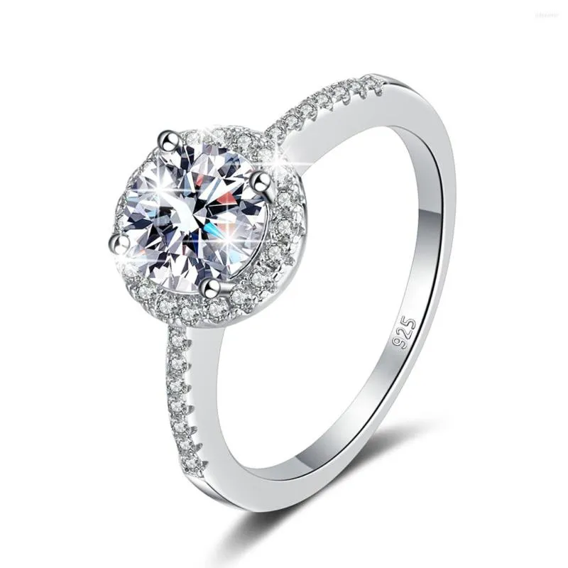 Cluster ringen klassieke eenvoudige ontwerpring moissanite 1ct ronde gesneden schattige romantische vrouwen trouwband verloving bruids eeuwigheid sieraden