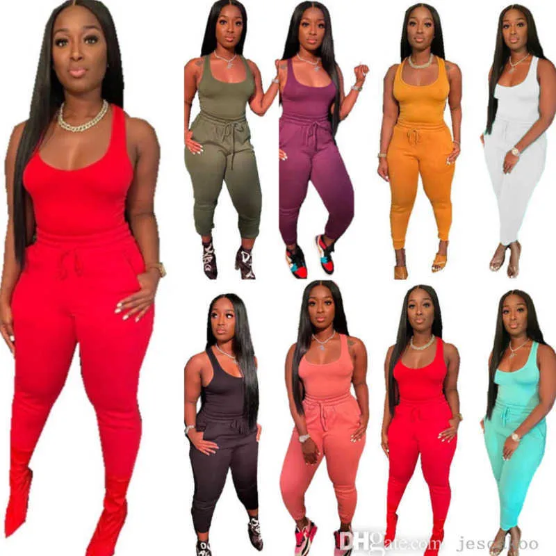 3XL Women Tracksuits Summer 2 Piece Set Sexig Tank Top och Sweatpants Belt Tether Outfits Jogging Plus Size Size Clothing Clothing