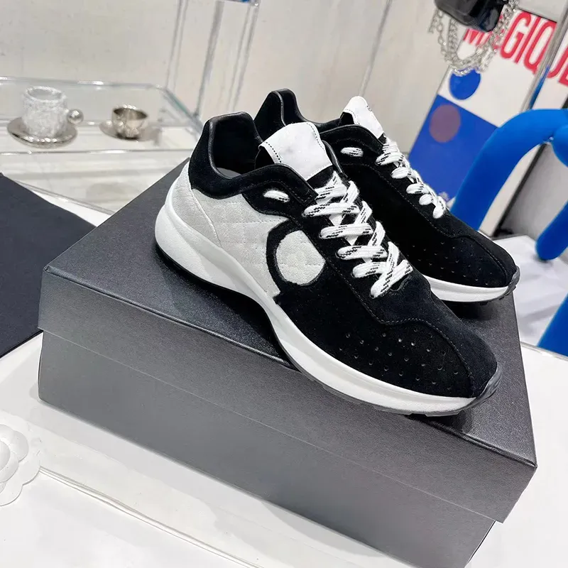 met doos dames luxe screener sneakers ontwerper casual schoenen vrouwelijke plaatvormige high-end panda schoen nieuwe vintage luxe chale cowhide platform kleur mix schoenen