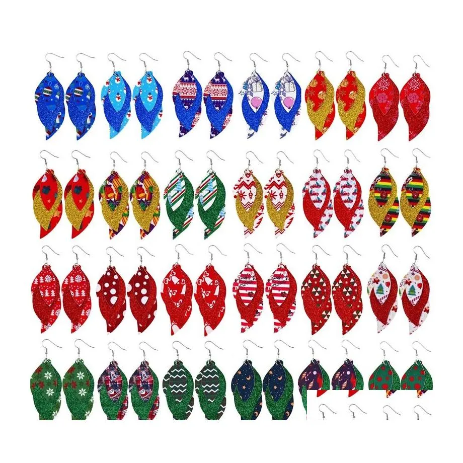 Charm Christmas Earrings 3 Layered S Shape Lightweight Faux Leather Leaf Glitter Red Dangle Earring For Women Gifts 138 H1 Drop Deli Dh7Y1